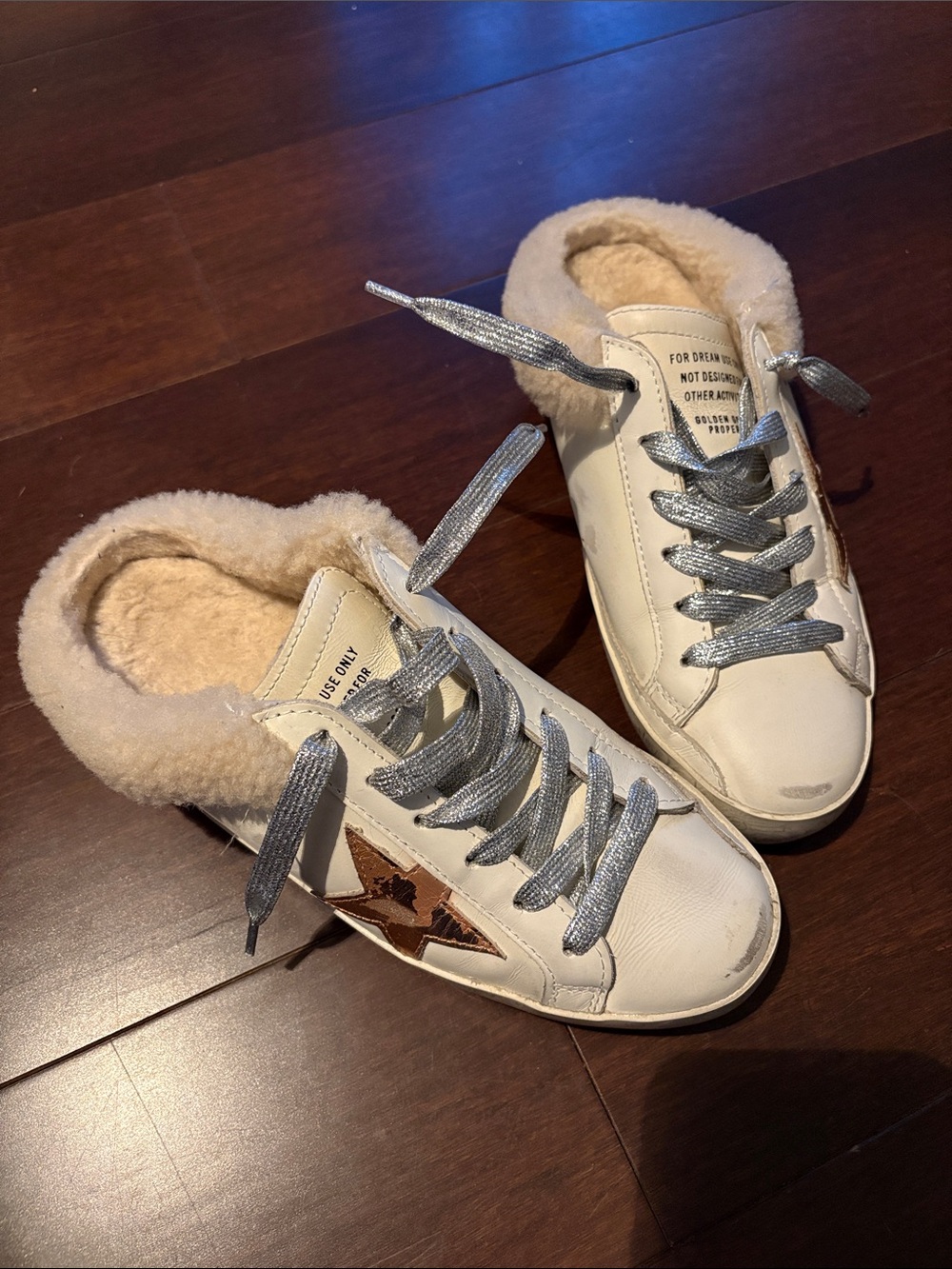 Golden Goose superstar Sabot with Cream Shearling & Silver Laces